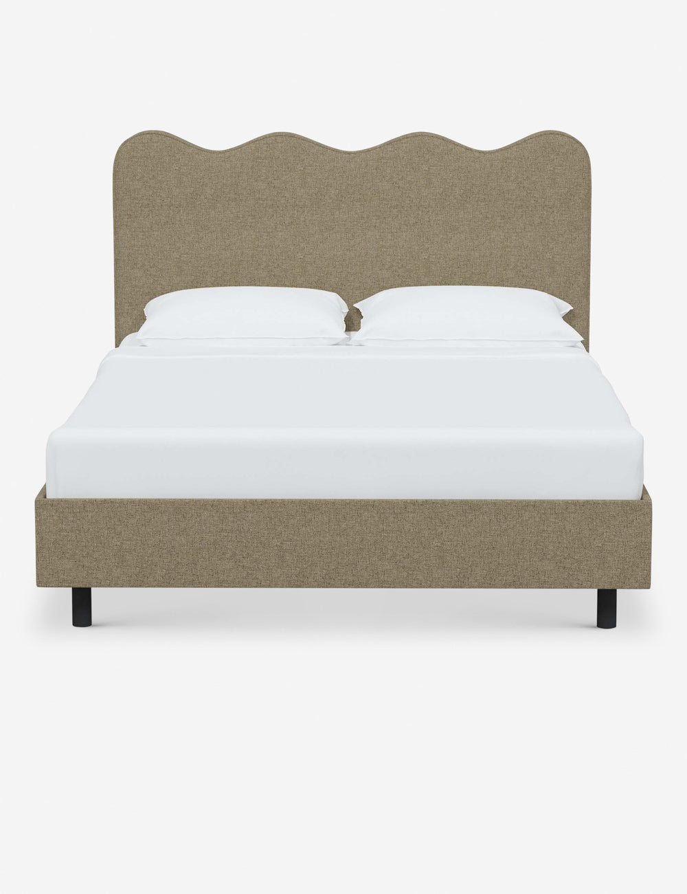 #color::pebble-linen #size::twin #size::full #size::queen #size::king #size::cal-king | Clementine pebble linen platform bed with undulating lined headboard