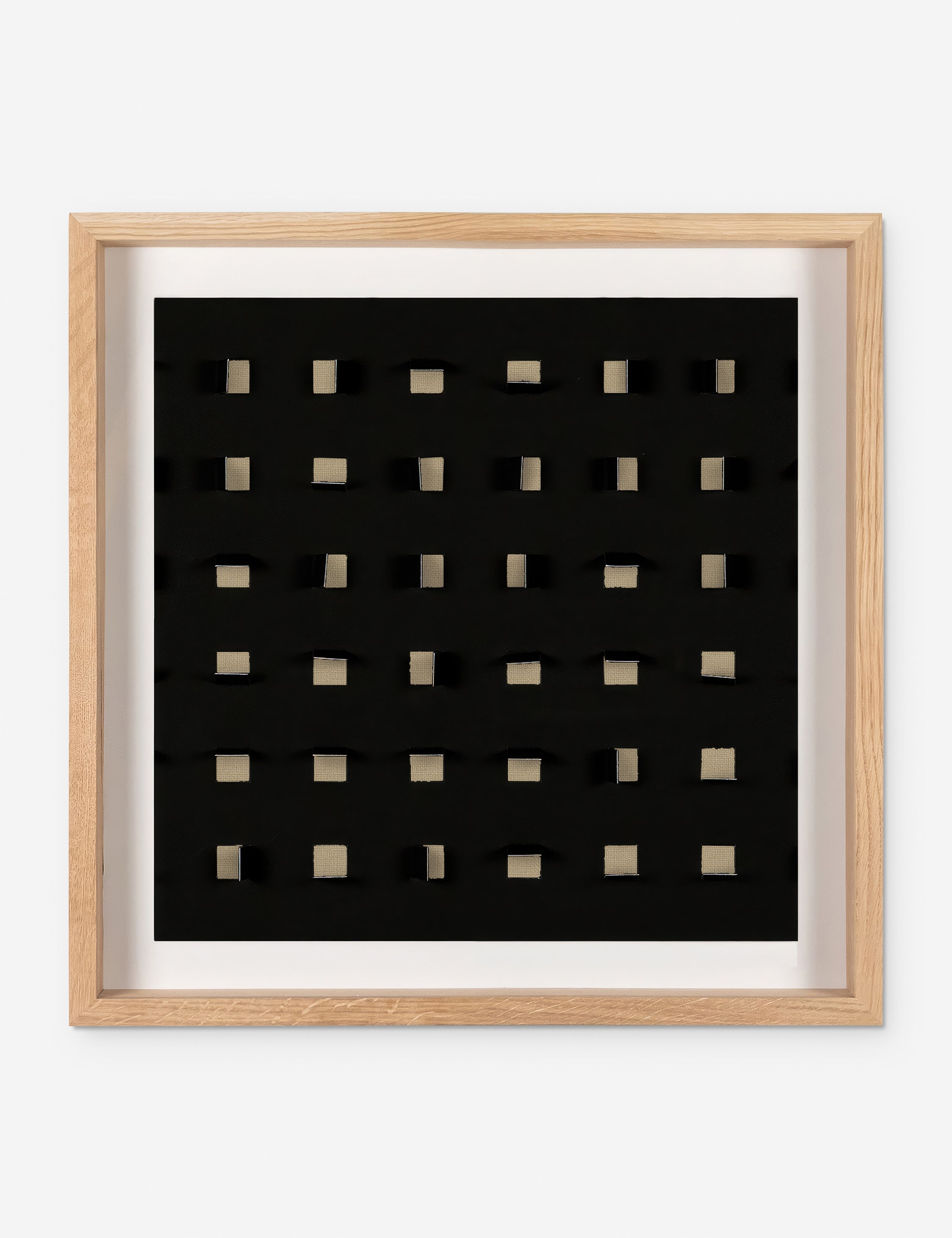 #color::tan-and-black #size::24--x-24- | See Through small tan and black wall art featuring square paper cutouts with flaps on a linen backdrop