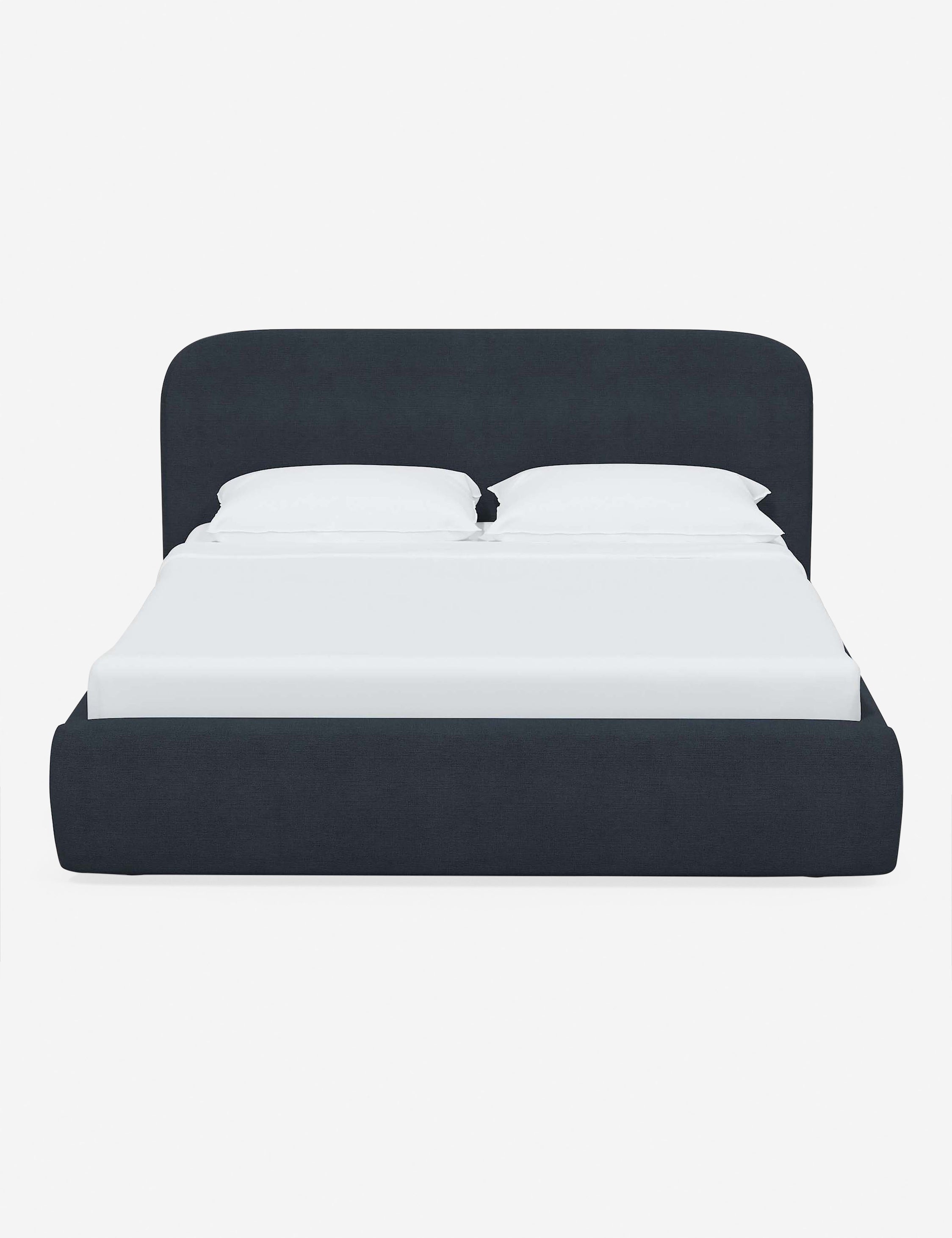 #color::navy-linen #size::twin #size::full #size::queen #size::king #size::cal-king | Nabiha upholstered Navy Linen platform bed with a rounded headboard