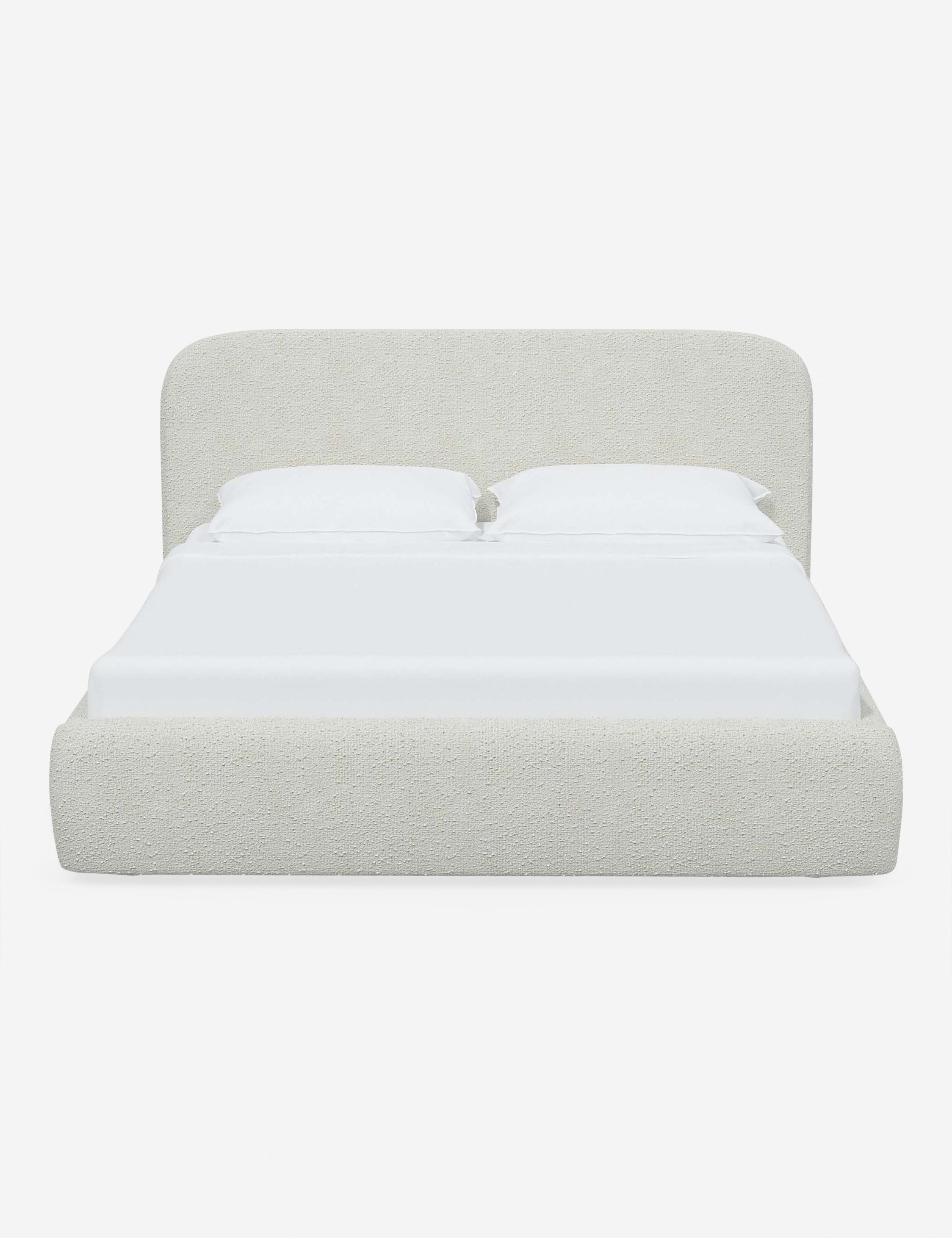 #color::white-boucle #size::twin #size::full #size::queen #size::king #size::cal-king | Nabiha upholstered White Boucle platform bed with a rounded headboard