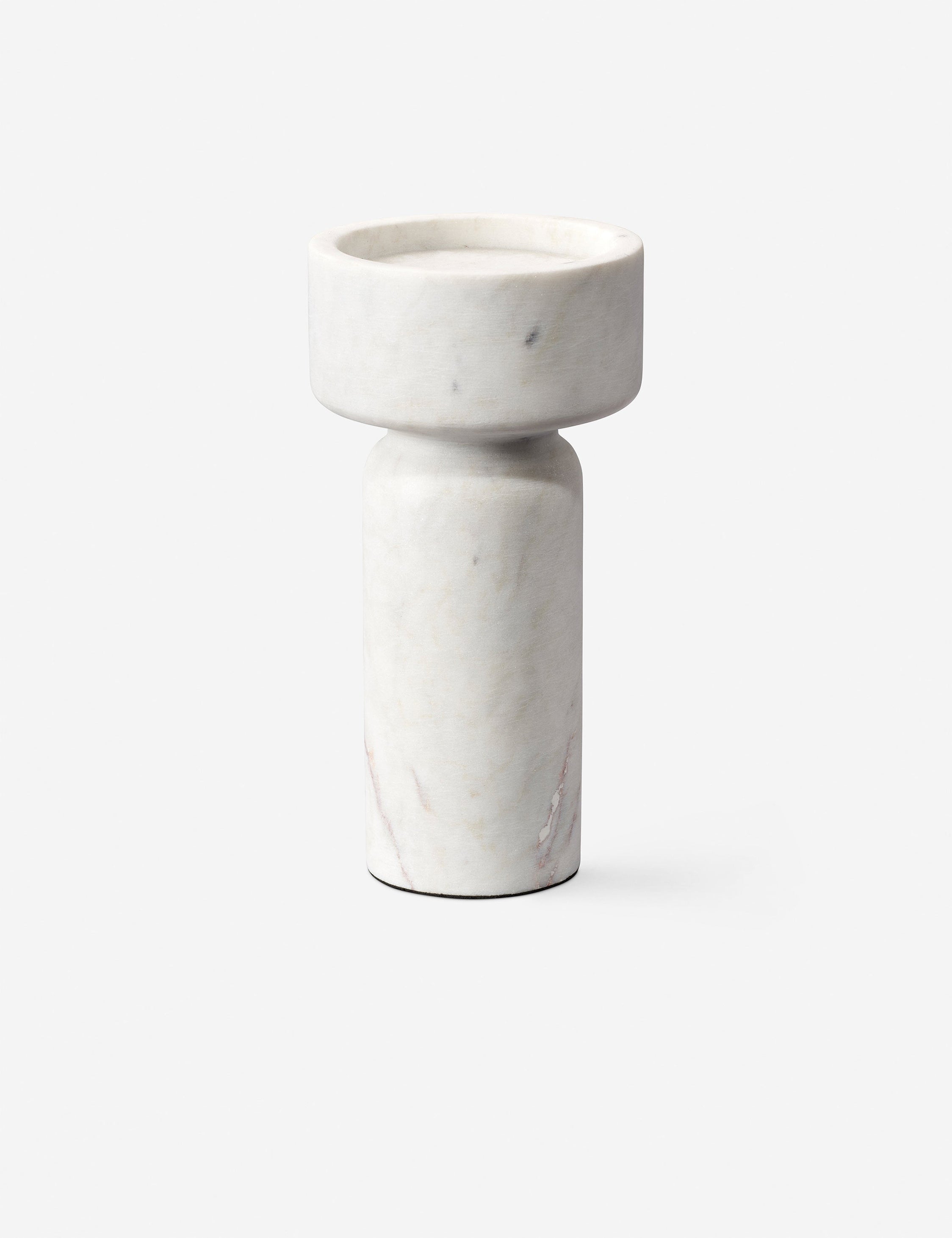 #color::white | Maris sculptural modern marble pillar candle holder.