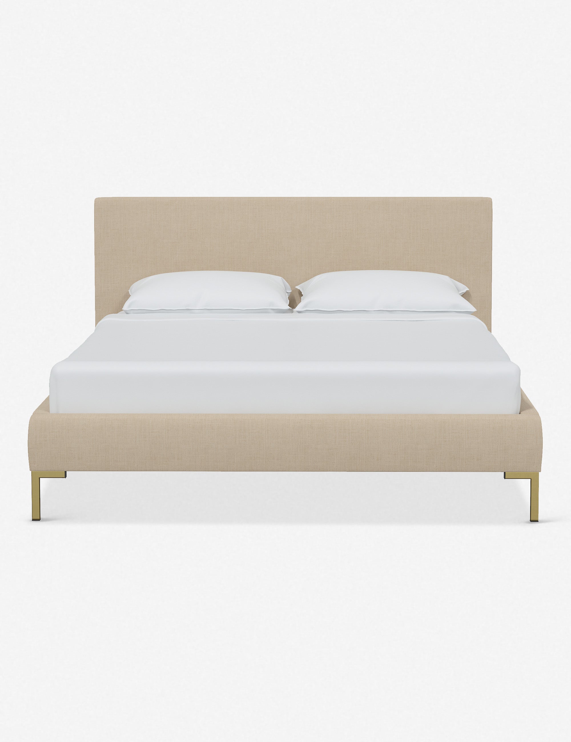 #color::natural-linen #size::twin #size::full #size::queen #size::king #size::cal-king | Deva Natural Linen platform bed with gold legs