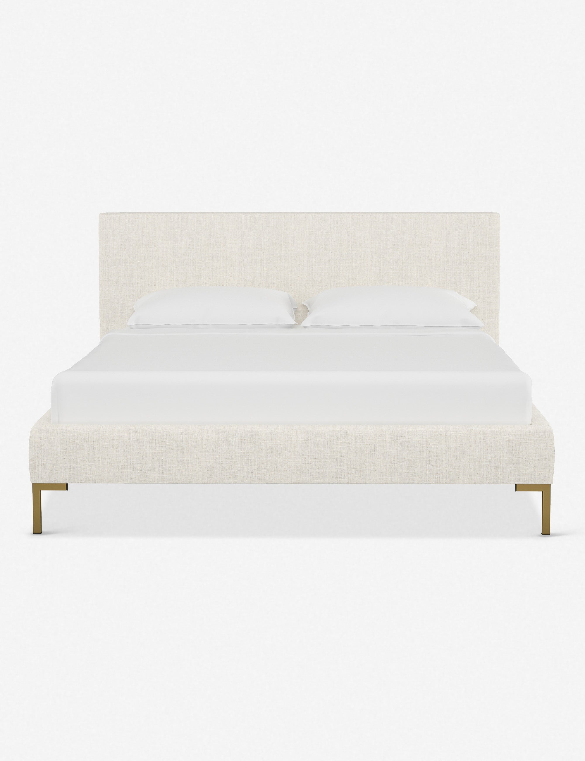 #color::talc-linen #size::twin #size::full #size::queen #size::king #size::cal-king | Deva Talc Linen platform bed with gold legs