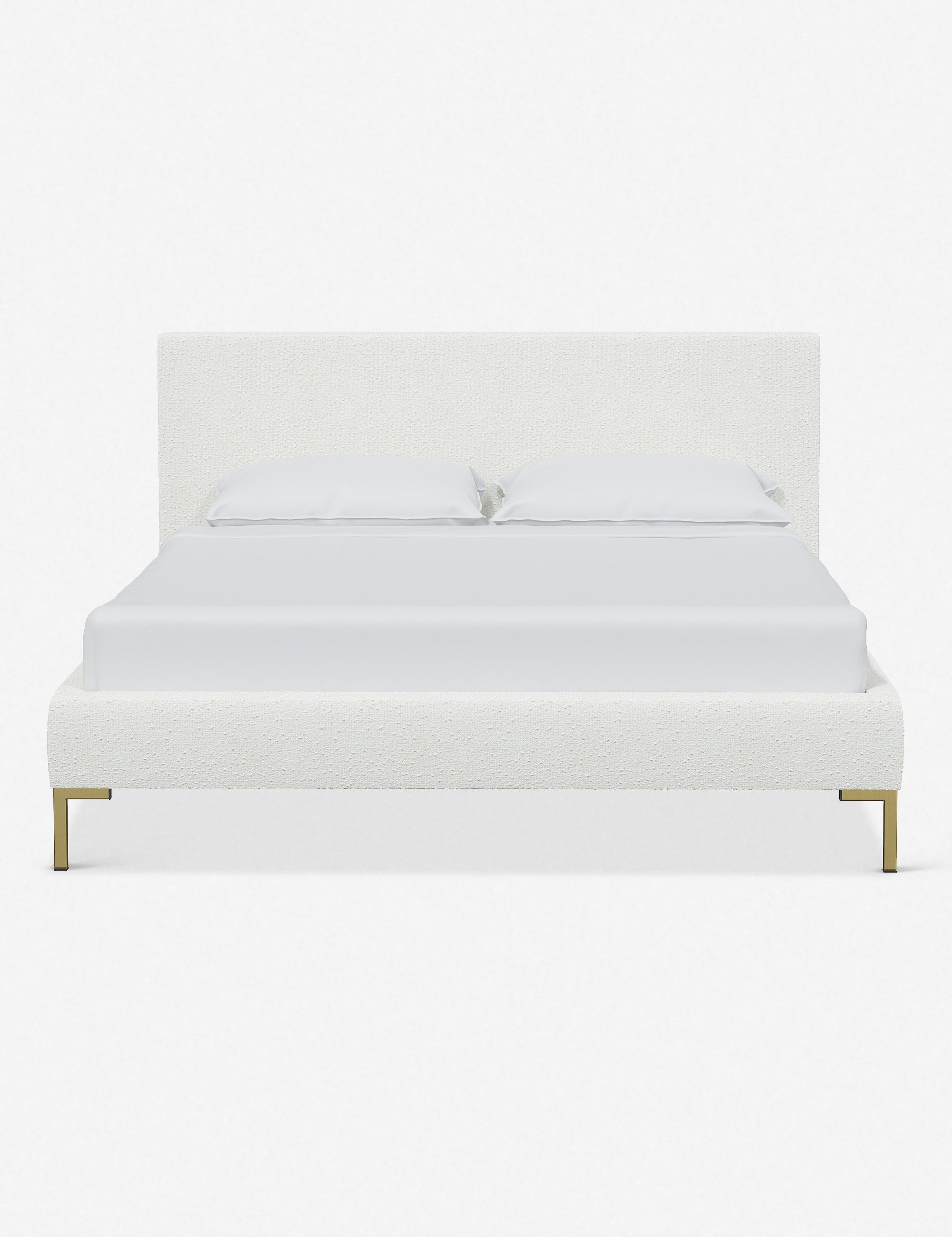 #color::white-boucle #size::twin #size::full #size::queen #size::king #size::cal-king | Deva White Boucle platform bed with gold legs