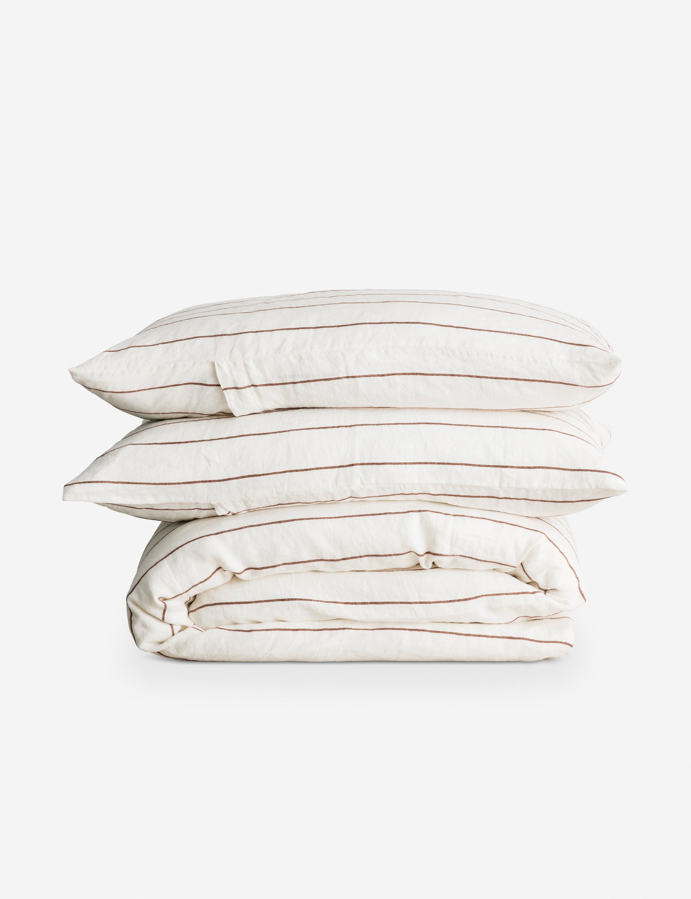 #color::cedar-stripe #size::queen #size::king | European Flax Linen cedar orange striped Duvet Set by Cultiver