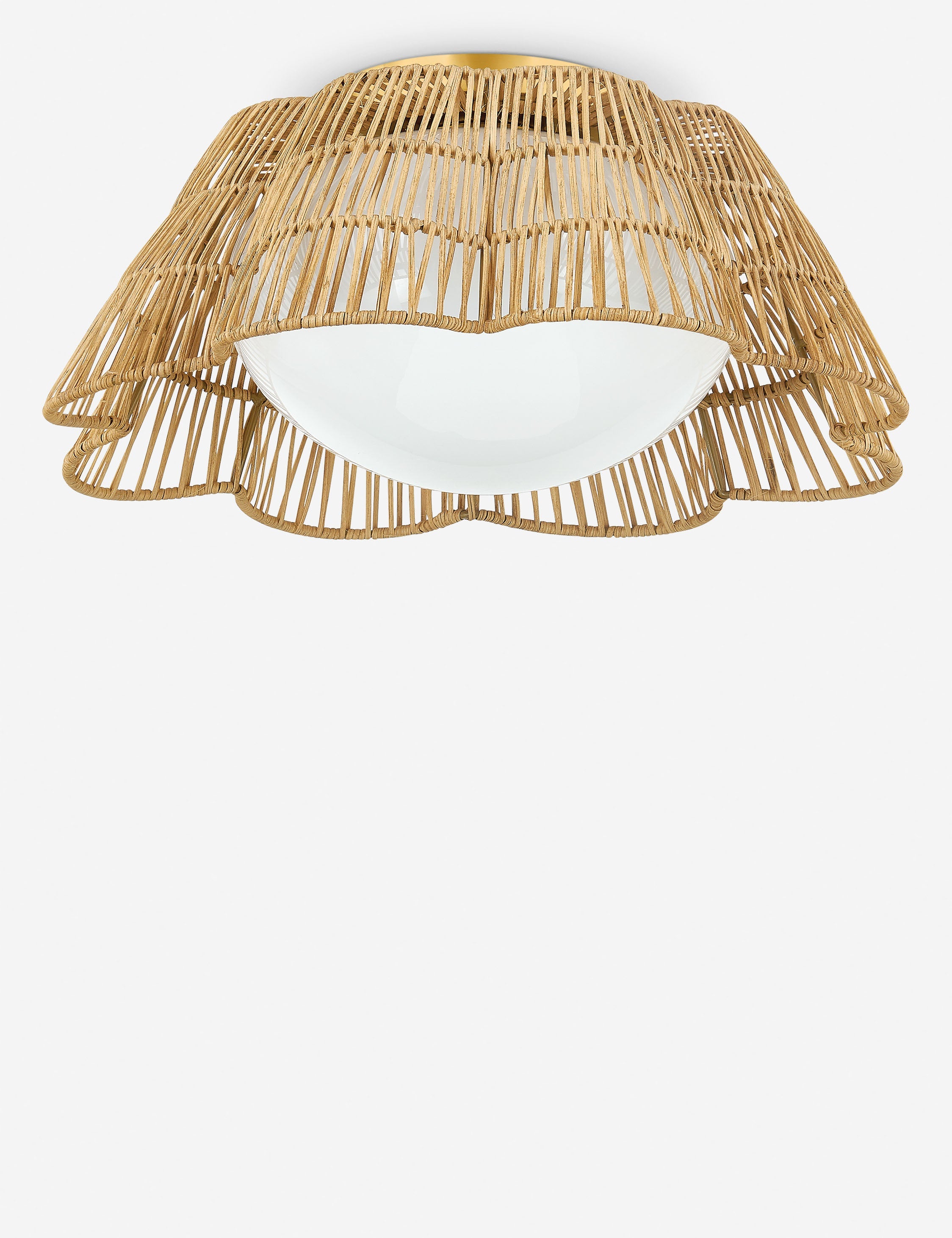 #color::natural #size::18-dia | Lareina scalloped shade wicker flush mount light.