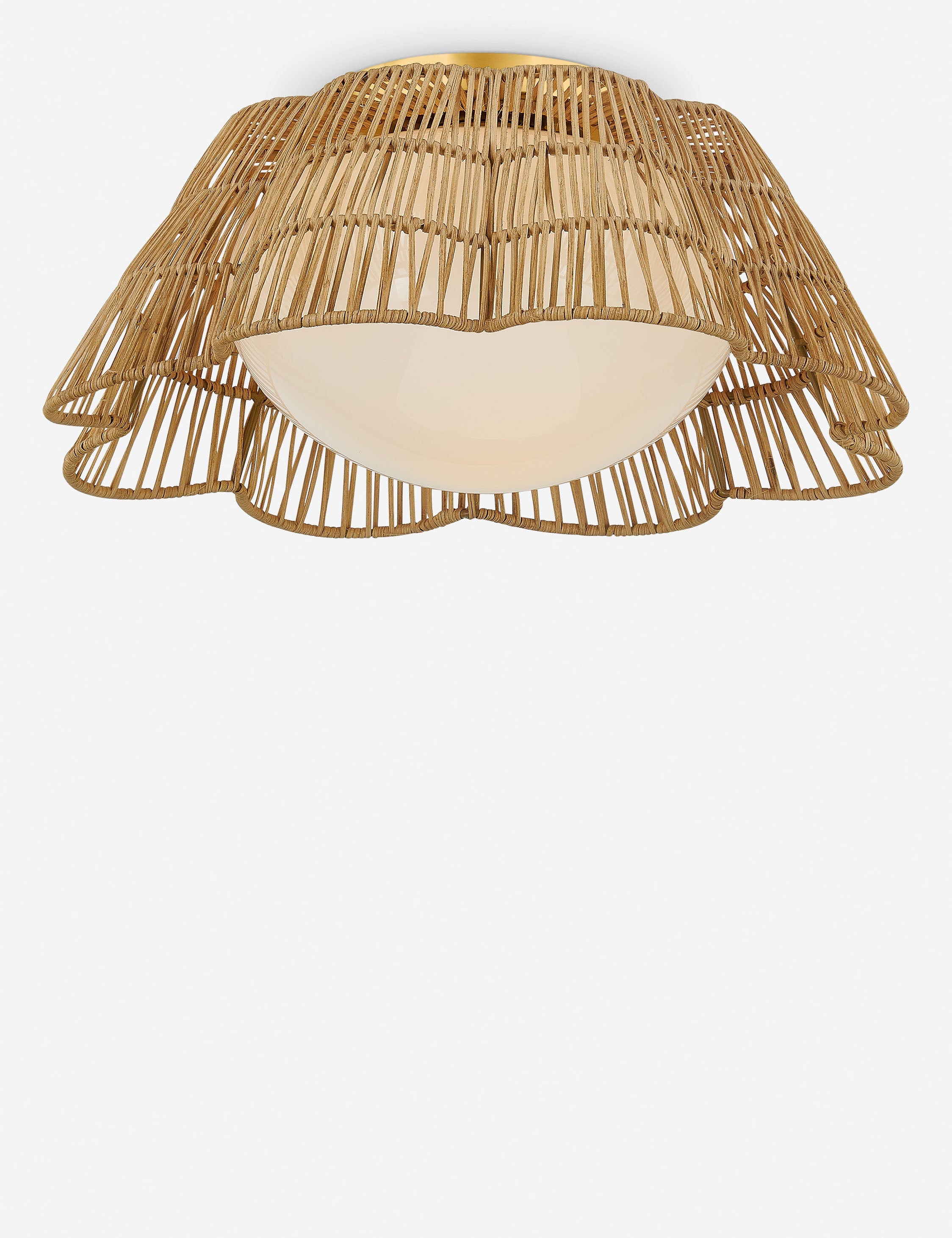 #color::natural #size::18-dia | Lareina scalloped shade wicker flush mount light.