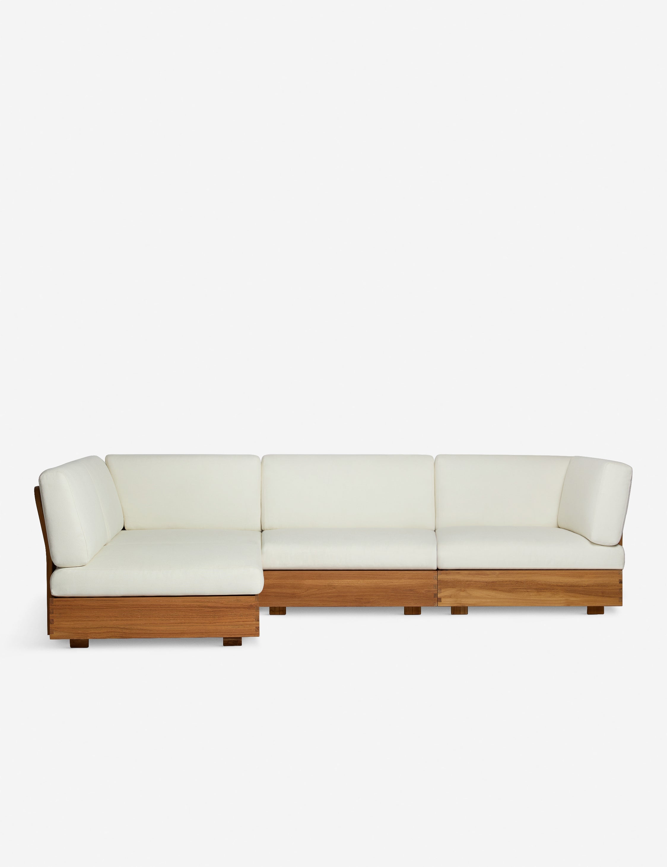 #color::natural-teak | Abbot modular modern teak frame outdoor chaise sectional sofa by Sarah Sherman Samuel