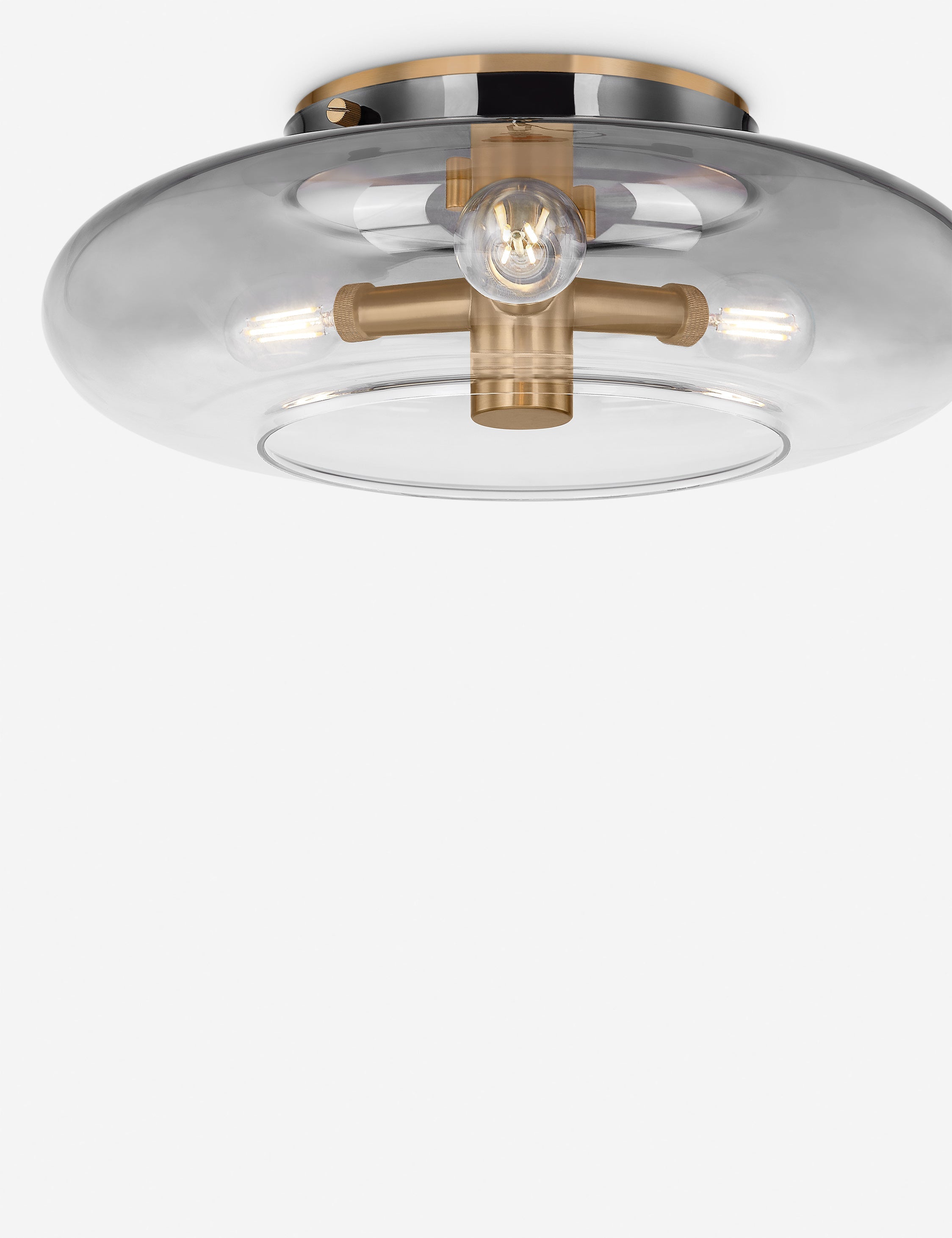 #color::antique-brass #size::15-dia | Macmillan modern smoke tint glass flush mount light