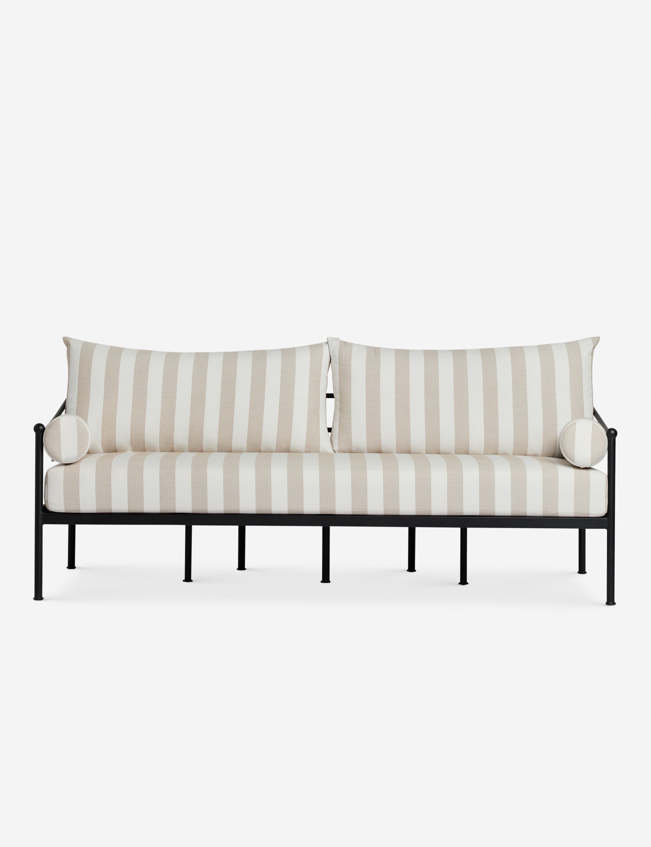 #color::natural-stripe | Leni black metal frame striped cushion outdoor sofa
