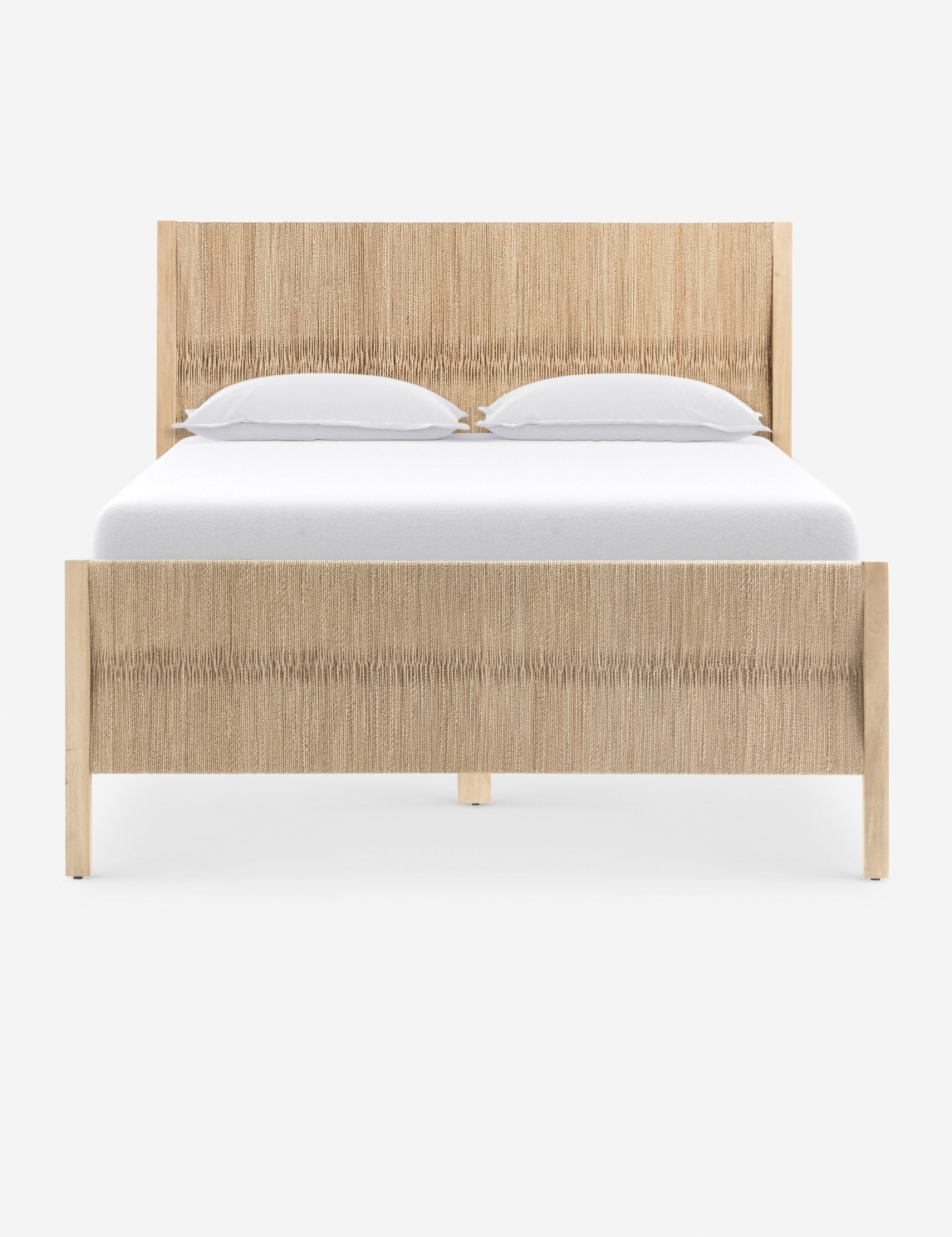 #color::natural #size::queen #size::king | Maritza light wood and woven seagrass coastal style platform bed.