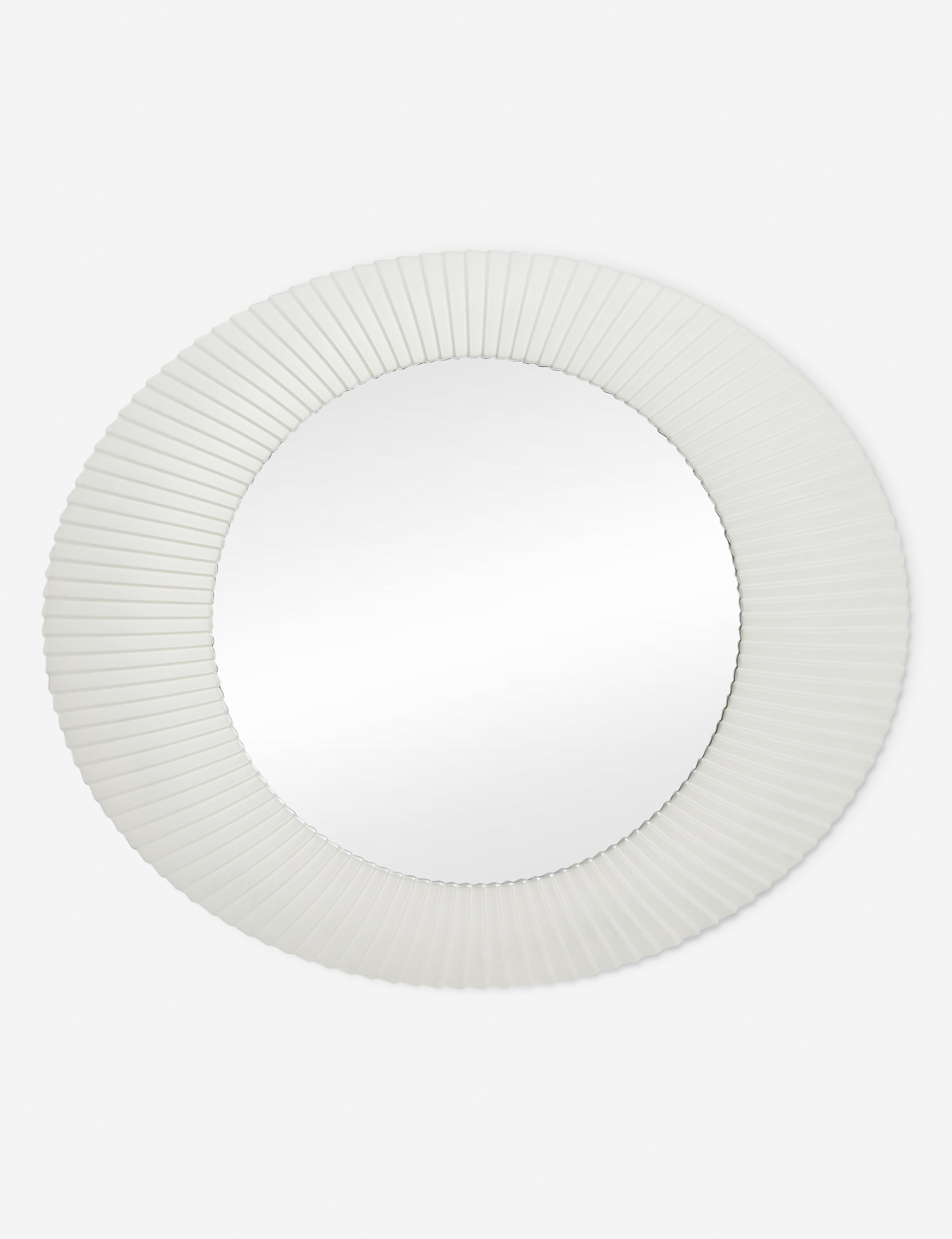 #color::white | Whitaker white asymmetrical oval wall mirror.