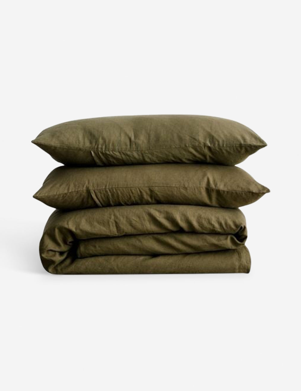 #color::olive #size::queen #size::king #size::twin #size::cal-king | European Flax Linen olive green Duvet Set by Cultiver
