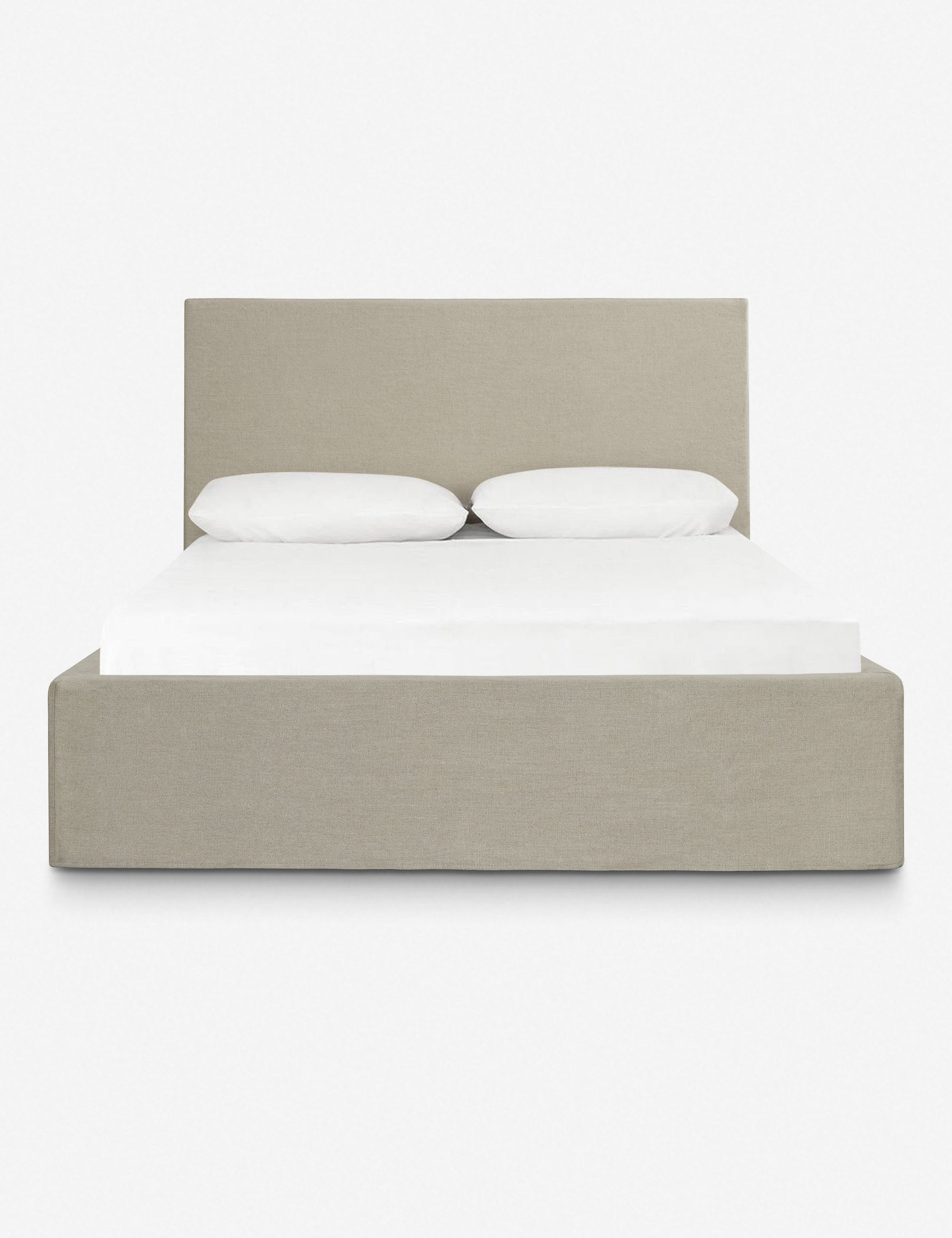 #size::king #size::queen #color::flax #size::cal-king | Paxton flax linen upholstered slipcover bed with a rectangular headboard