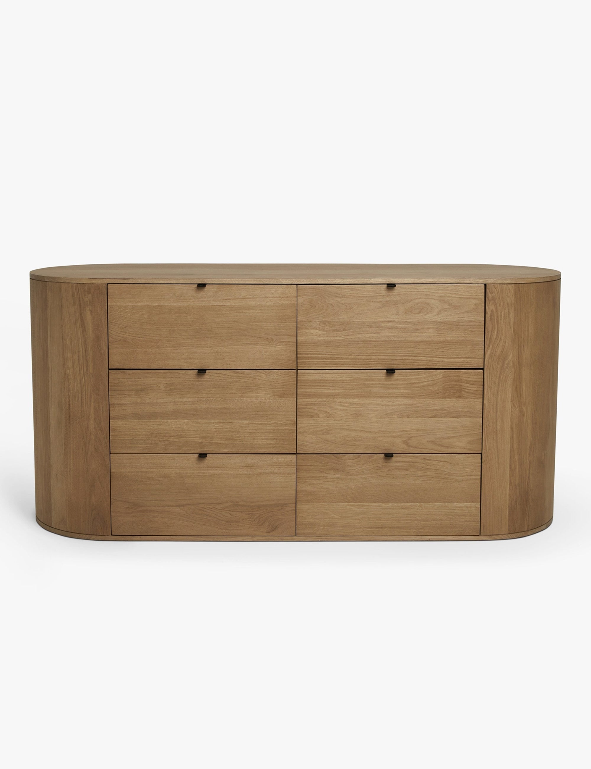 | Kono 6-drawer curved oak wide dresser.