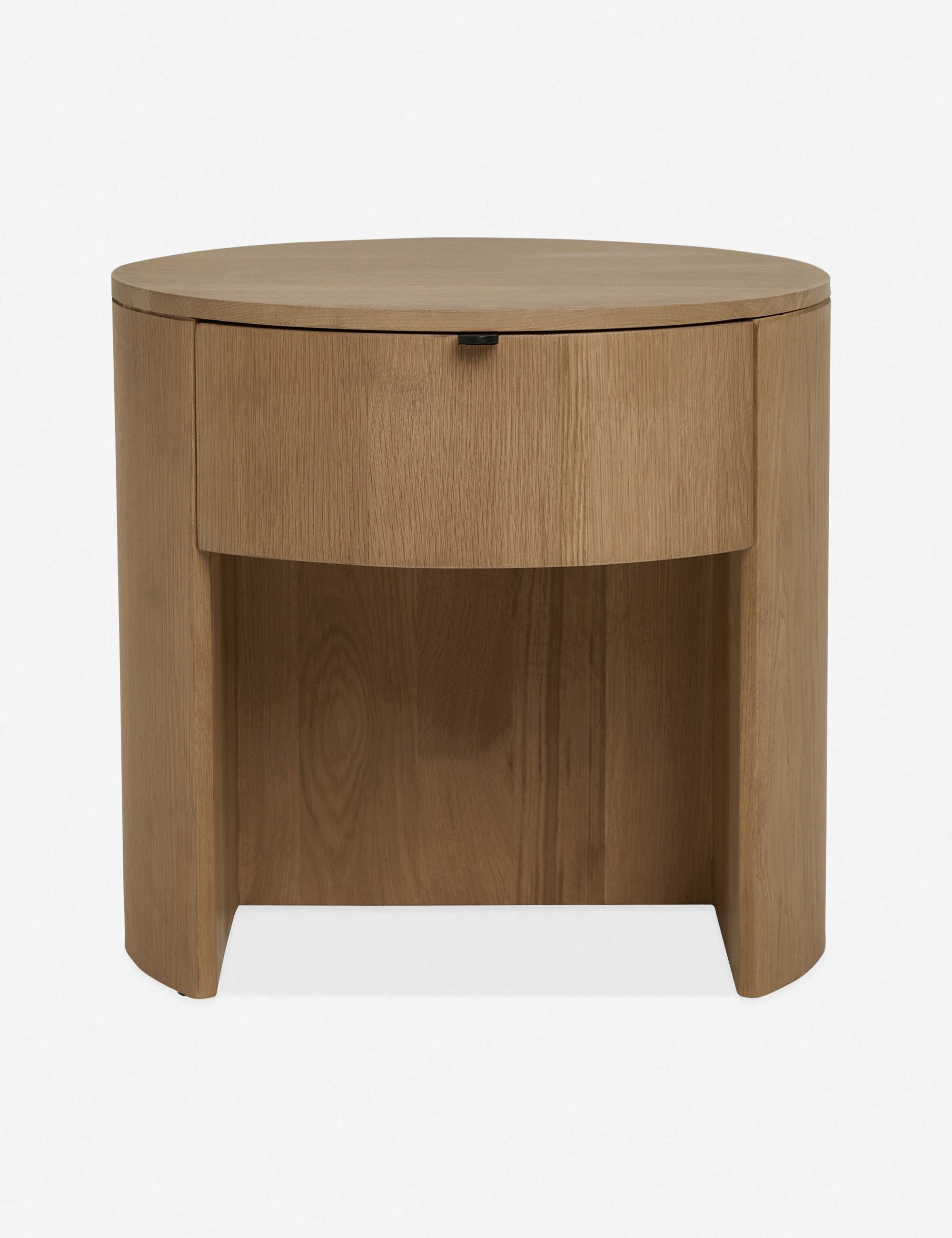| Kono round solid oak nightstand with one drawer